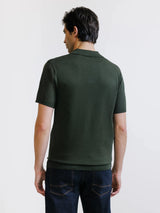 Polo col ouvert en maille vert moyen - IZAC
